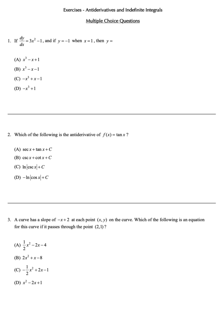 Anti-derivatives and indefinite Integrals